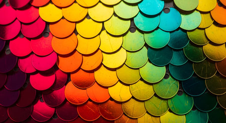 Abstract background vibrant sequins iridescent scales beautiful texture shiny colorful surfaceの素材