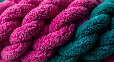 Textile background with vibrant chunky yarn interwoven strandsの素材