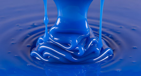 Vibrant blue liquid pouring abstract background, smooth glossy paint textureの素材