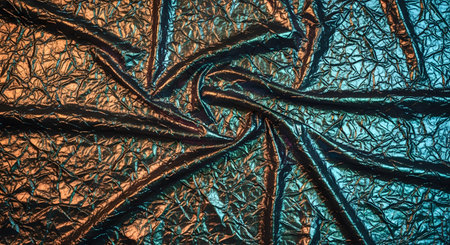 Wrinkled iridescent fabric textile surface holographic effect backgroundの素材