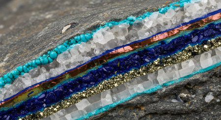 Natural mineral rock specimen. Various gemstones crystals. Geological sample closeup.の素材