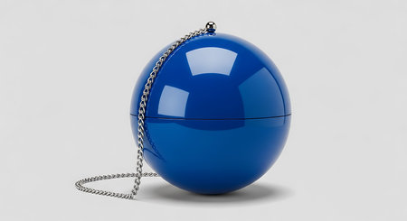 Blue spherical clutch; modern handbag; unique design; fashion accessory; glossy evening bagの素材
