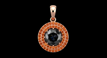 Rose gold pendant, black diamond, orange sapphires, luxury jewelry, dark backgroundの素材
