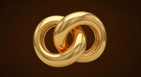 Interlocking gold rings, symbolizing connection, unity, abstract golden jewelry designの素材