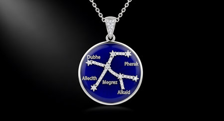 Big Dipper constellation pendant. Diamond necklace. Sterling silver jewelry. Star names.の素材