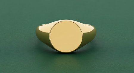 Gold signet ring, blank face, customizable jewelry, traditional design, engraving ready.の素材