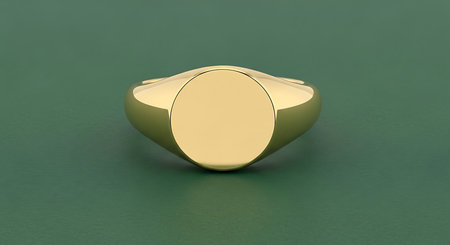 Gold signet ring. Luxury accessory. Modern minimalist design. Precious metal jewelry.の素材