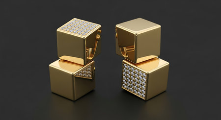 Gold cube rings, diamond pavの素材
