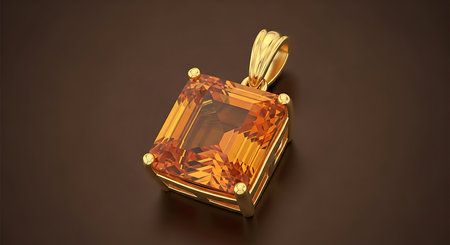 Golden citrine gemstone pendant. Square cut in gold setting luxury jewelry.の素材