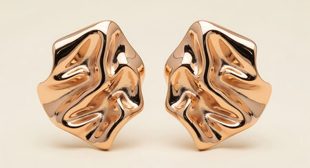 Rose gold abstract earrings, modern luxury jewelry, unique wavy design, metallic sheenの素材