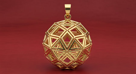 Geometric gold pendant. Hollow sphere. Triangular shapes. Modern design.の素材