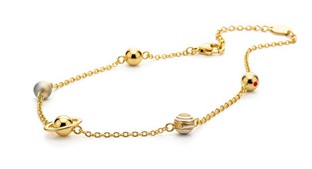 Gold chain bracelet, colorful planet charms, tiny gold beads, jewelry, fashion accessoryの素材