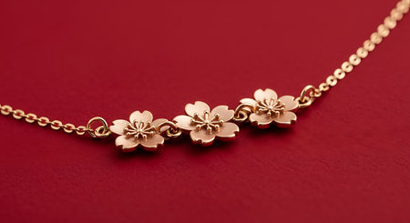 Elegant gold bracelet cherry blossom charms. Delicate floral jewelry design. Luxury fashion accessory.の素材