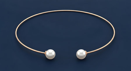 Gold cuff necklace with two white pearls. Elegant open design choker. Sophisticated timeless look.の素材
