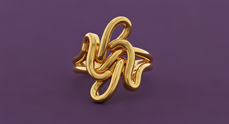 Abstract gold ring, fluid tangled design, luxurious jewelry artistryの素材