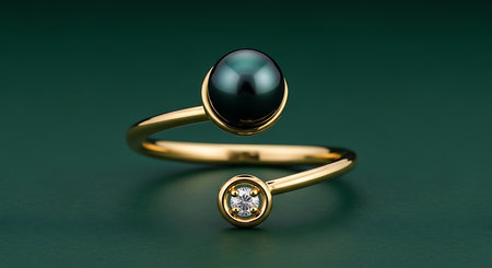 Gold ring with black pearl and diamond; sophisticated design, precious gemstonesの素材