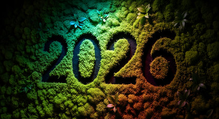 Moss 2026 carving; green and orange gradient; textured background; natural illuminationの素材