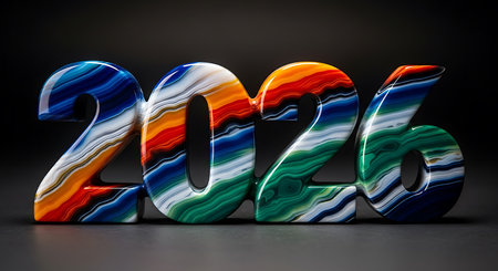 2026 new year numbers natural stone texture; colorful agate art object design decorの素材