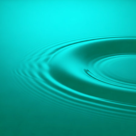 Concentric circles radiate across vivid green liquid surface, forming ripple effect. Fresh color palette adds vibrancy creating refreshing backdrop for graphic or digital design projects.の素材