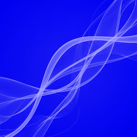 Dynamic flowing energy design with abstract light blue wavy lines. Abstract wave light streaks background with smooth swoosh lines. Modern abstract wave background backdropの素材