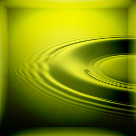 Concentric circles in green color ripples throughout this abstract liquid. Box room space creating an immersive effect. Modern illustration element on simple backdrop.の素材