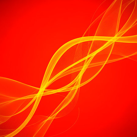 Abstract yellow wave lines over red background, perfect for graphic design. It can be used to add elegance and visual interest. Ideal for branding, marketing, and attractive visual content.の素材