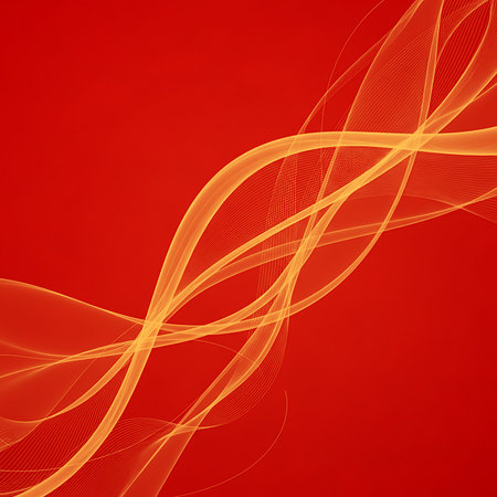 Abstract design with wavy light brown lines on vibrant red background. Elegant and contemporary graphic design wallpaper for presentations, web pages, or artistic projects with fluid shapesの素材