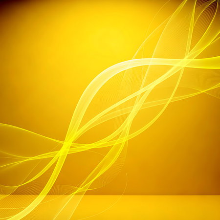 Abstract golden background flowing curves. Modern lines ads template, golden flowing curves backdrop. Dynamic motion shapes space design, bright background for modern advertisements copy spaceの素材