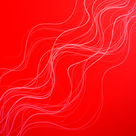 Abstract red background with light wavy lines pattern. Dynamic design template with curvy flowing lines for presentation and graphic decoration. Illustration bannerの素材