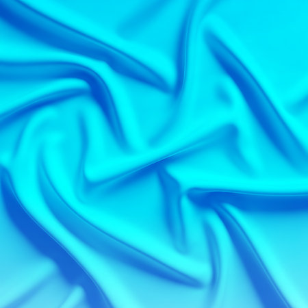 Elegant smooth shiny blue silk fabric folds texture. Luxury material background with drapery and soft pleats. Fashion design decor background. Smooth surface backdrop.の素材