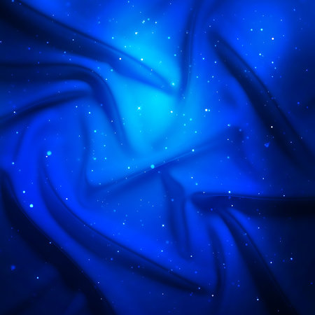 Abstract background in deep blue with smooth curves and shiny sparkles. Great for a dreamy or luxurious feel in graphic design projects, textiles or digital artwork.の素材