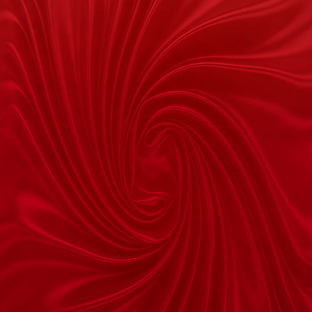 Intense red satin swirl background and smooth spiral fabric present bold abstract design. It features spiral shape and texture fabric. Great for backdrop and wallpaper use.の素材