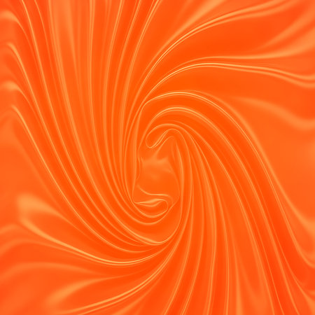 Vibrant orange satin swirl background and smooth spiral fabric present bright abstract design. It features spiral shape and texture fabric. Great for backdrop and wallpaper use.の素材
