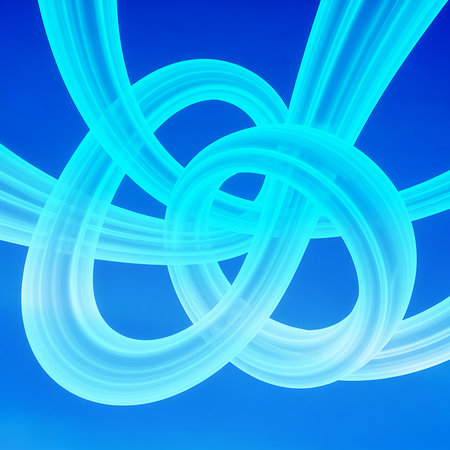 Abstract blue luminous celtic knot 3d render design element symbolic ornament illustration for modern creative decoration with gradient backdrop luminous knotの素材
