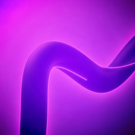Majestic violet ribbon gracefully curves against deep backdrop evoking serene movement. Abstract art piece blending color and form. Graceful curves against deep backdrop and movement.の素材