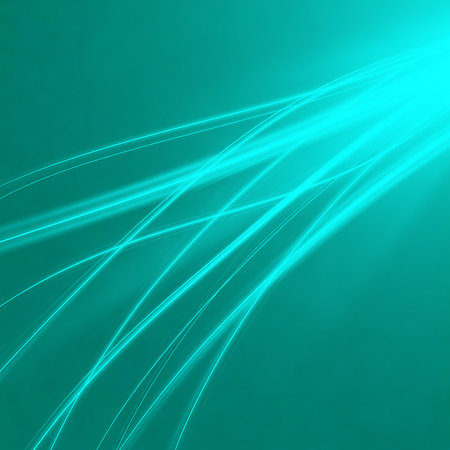 Seamless looping and smooth flowing lines on cyan backdrop for futuristic background and presentation template. Includes glowing turquoise.の素材