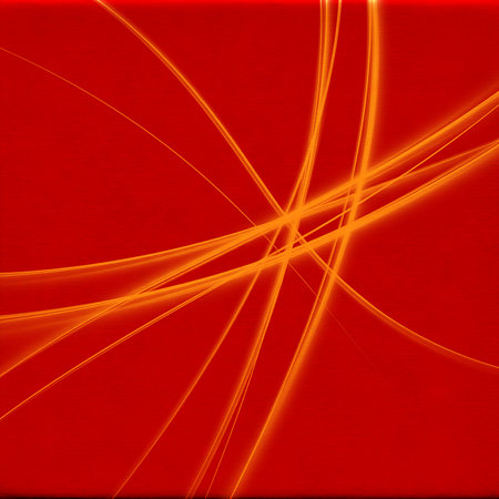 Features abstract orange light streaks on red surface. Includes dynamic curved lines illuminating area creating movement and energy. Backdrop concept design element template banner.の素材