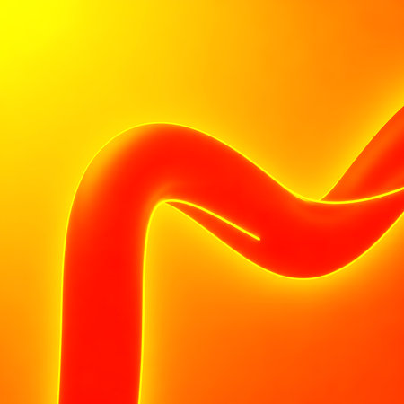 Glowing tube in warm colors creates modern design with vibrant gradient on orange yellow backdrop. Simple curved shape adds elegance. Ideal for contemporary visuals.の素材