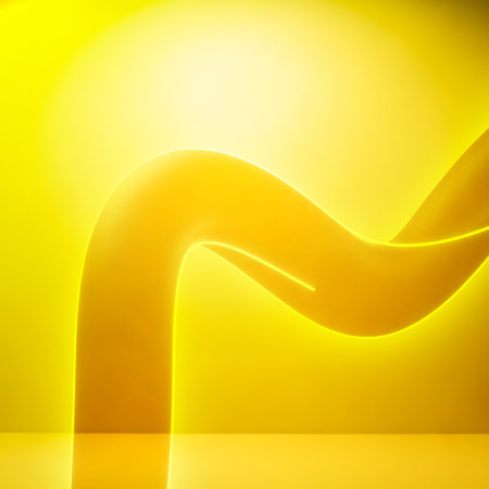 Abstract arrangement of glowing waves in yellow tone on gradient background with soft lighting for digital designs for wallpapers or backdrops for cell phones and pc.の素材