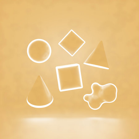 Geometric shapes with soft glow on light backdrop create modern and clean design for any digital use. Perfect when needs unique shape set with glowing border.の素材