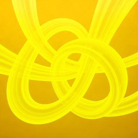 Abstract intertwined curves rings design with gradient background and light effect for modern presentation template and digital artwork concept in yellow color with vibrant toneの素材