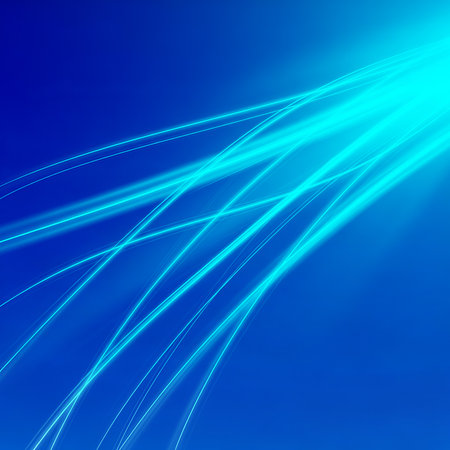 Blue light trails abstract. Creative concept wallpaper digital art, glow motion graphic design. Speed fiber optic with cool colorful backdrop.  Modern pattern designの素材