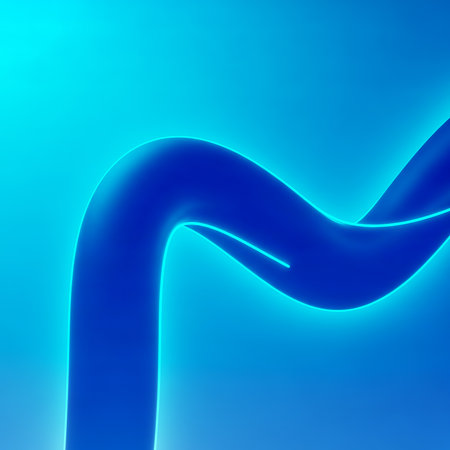 Abstract blue neon tube on blue backdrop. Digital art bright, technology modern. Wallpaper gradient with artistic graphic design element shiny style background conceptの素材