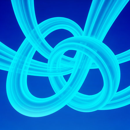 Abstract blue knot digital art. Graphic design tangle shape bright modern illustration. Artistic wallpaper decoration style background with concept of futuristic backdropの素材