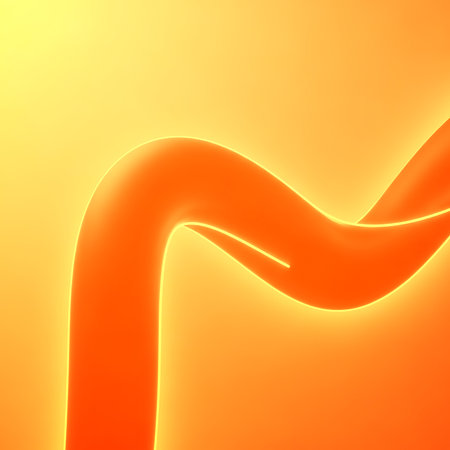 Orange curved form has glowing edges set against bright orange gradient backdrop. Modern abstract design with smooth transitions is creating visual effect with style and appeal as wellの素材