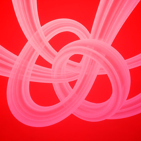 Intriguing intertwining fluid shapes creating captivating knot like pattern vibrant red tones ideal backgrounds wallpapers artistic flair presentation templates.の素材