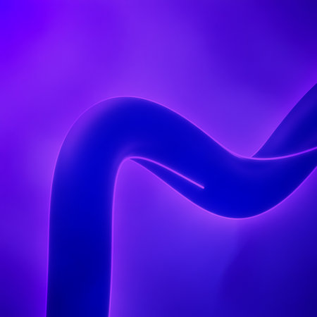 Curving blue shape rendering features glowing edges in softly lit abstract. Depth and form are emphasized. It creates artistic presentationの素材