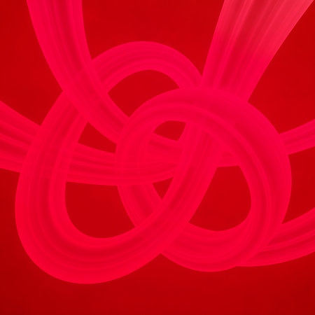Abstract intertwined circles in vibrant red hue. Artistic representation of flow concept using circular forms creating modern background graphic element conveys artistic flow.の素材