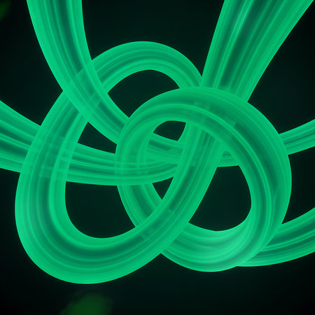 Abstract green knot, illuminated by glowing interwined lines. Modern luminous design element is ideal for technology or digital artwork. Celtic knot pattern of lights.の素材
