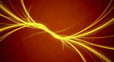 Abstract yellow and orange backdrop with light streaks. Digital art design template with glowing energy lines for presentation, flyer or website background with copy space.の素材